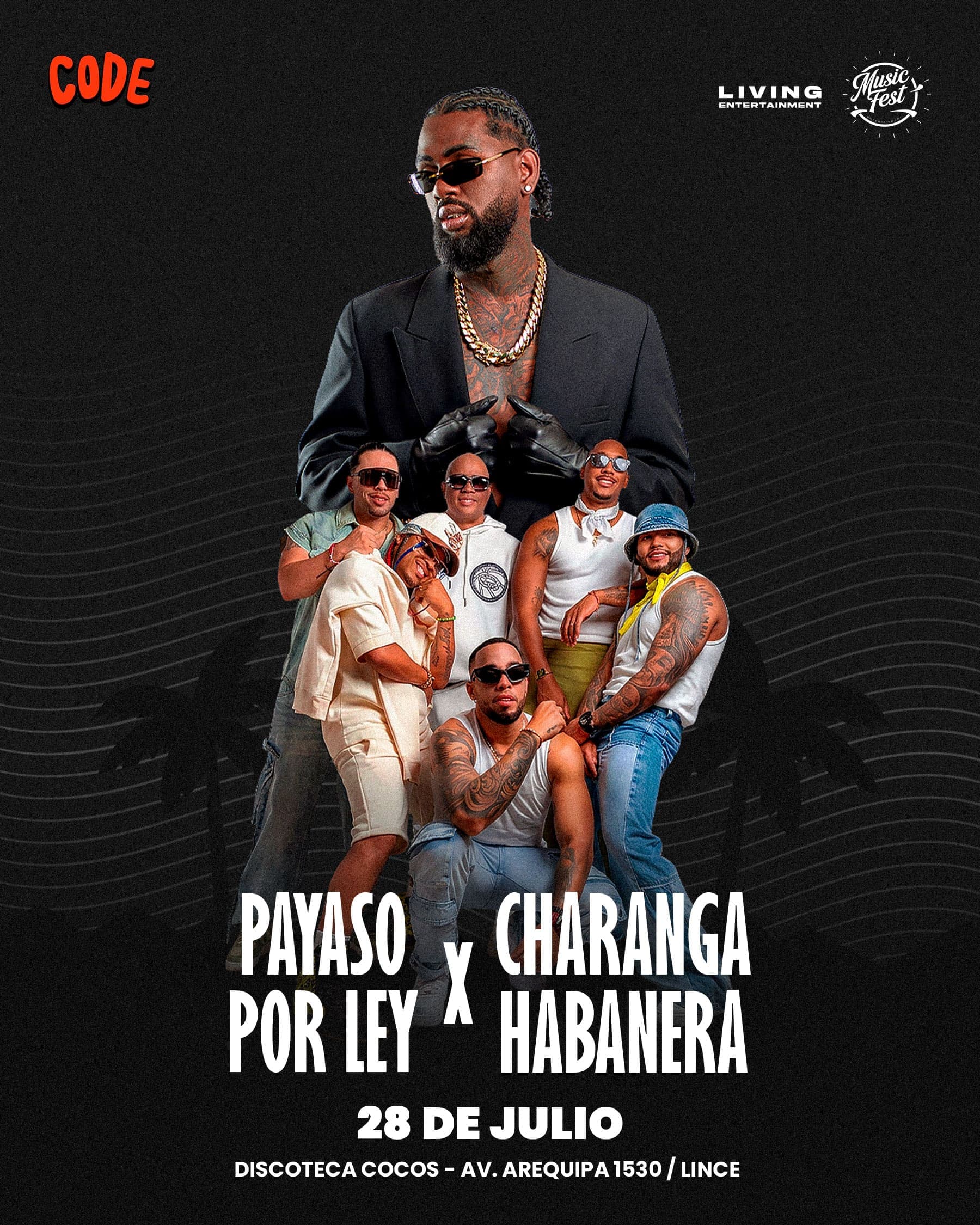 Charanga Habanera y Payaso por Ley en Code — Concierto — CENTRO DE CONVENCIONES COCOS